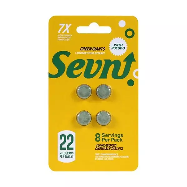 "4-pack of Sevn 7-Hydroxy with Pseudo Tablets, Green Giants, 22mg each."
