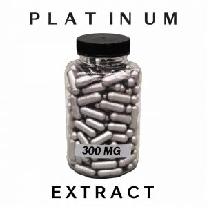 "Image of a 100-count bottle of 300mg Kratom Extract Capsules, Platinum label"