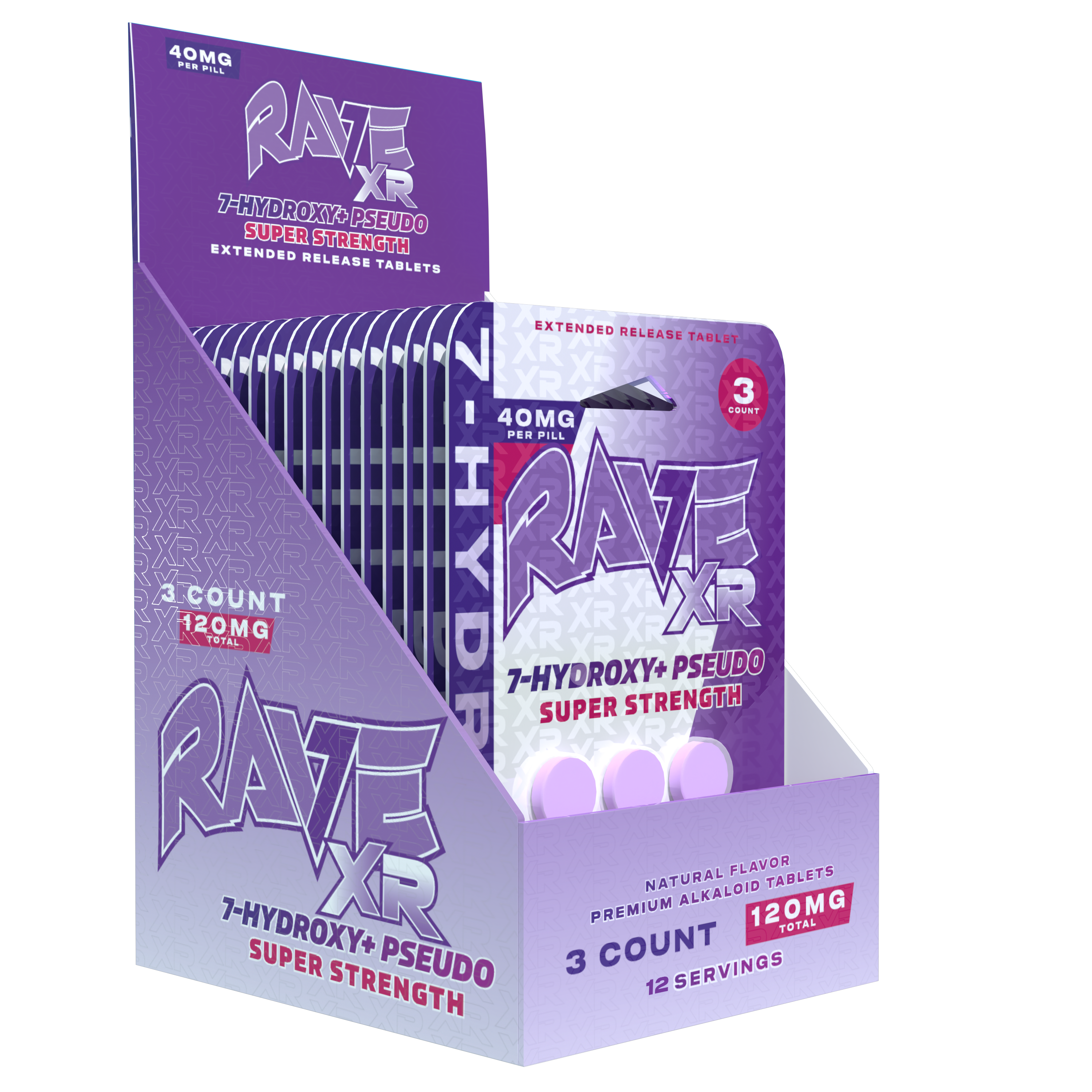 Rave XR 7OH + P7 10-pack box of kratom alkaloid tablets, 22mg 7OH per tablet